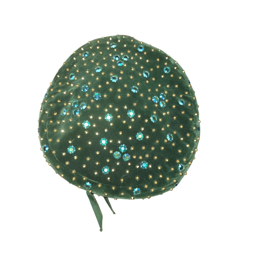 Vintage William Silverman Halle Brothers Company Green Pill Box Hat Sequins - Picture 3 of 6